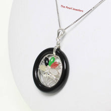 Load image into Gallery viewer, Black Onyx &amp; Jade Flower Basket Sterling Silver Pendant