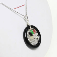 Load image into Gallery viewer, Black Onyx &amp; Jade Flower Basket Sterling Silver Pendant