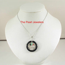 Load image into Gallery viewer, Black Onyx &amp; Jade Flower Basket Sterling Silver Pendant
