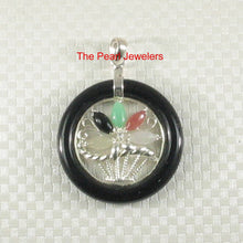 Load image into Gallery viewer, Black Onyx &amp; Jade Flower Basket Sterling Silver Pendant