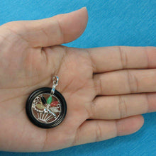 Load image into Gallery viewer, Black Onyx &amp; Jade Flower Basket Sterling Silver Pendant