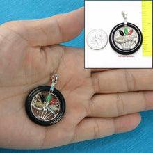Load image into Gallery viewer, Black Onyx &amp; Jade Flower Basket Sterling Silver Pendant