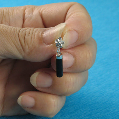 Black Onyx Tube Pendant with Plumeria Bale