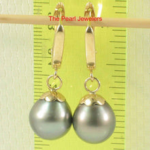 Load image into Gallery viewer, Black Peacock Tahitian Pearl Euro Back Dangle Earrings – 14k Yellow Gold