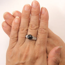 Load image into Gallery viewer, Solid Sterling Silver .925 Black Cultured Pearl &amp; CZ Accent Ring
