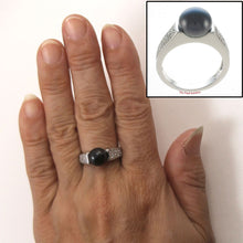 Load image into Gallery viewer, Solid Sterling Silver .925 Black Cultured Pearl &amp; CZ Accent Ring