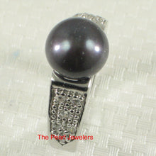 Load image into Gallery viewer, Solid Sterling Silver .925 Black Cultured Pearl &amp; CZ Accent Ring