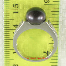 Load image into Gallery viewer, Solid Sterling Silver .925 Black Cultured Pearl &amp; CZ Accent Ring