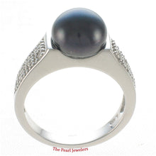 Load image into Gallery viewer, Solid Sterling Silver .925 Black Cultured Pearl &amp; CZ Accent Ring