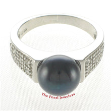 Load image into Gallery viewer, Solid Sterling Silver .925 Black Cultured Pearl &amp; CZ Accent Ring