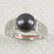 Load image into Gallery viewer, Solid Sterling Silver .925 Black Cultured Pearl &amp; CZ Accent Ring