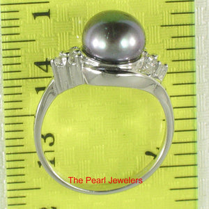 Solid Silver .925 Black-Pearl CZ Accent Ring