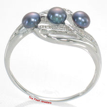 Load image into Gallery viewer, Solid Sterling Silver .925 Black Cultured Pearl &amp; Cubic Zirconia Cocktail Ring