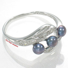 Load image into Gallery viewer, Solid Sterling Silver .925 Black Cultured Pearl &amp; Cubic Zirconia Cocktail Ring