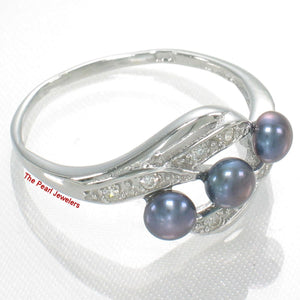 Solid Sterling Silver .925 Black Cultured Pearl & Cubic Zirconia Cocktail Ring