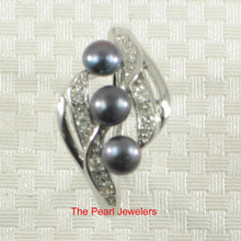 Load image into Gallery viewer, Solid Sterling Silver .925 Black Cultured Pearl &amp; Cubic Zirconia Cocktail Ring