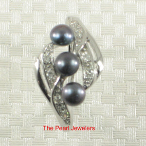 Solid Sterling Silver .925 Black Cultured Pearl & Cubic Zirconia Cocktail Ring