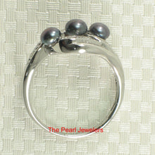 Load image into Gallery viewer, Solid Sterling Silver .925 Black Cultured Pearl &amp; Cubic Zirconia Cocktail Ring
