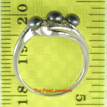 Load image into Gallery viewer, Solid Sterling Silver .925 Black Cultured Pearl &amp; Cubic Zirconia Cocktail Ring