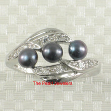 Load image into Gallery viewer, Solid Sterling Silver .925 Black Cultured Pearl &amp; Cubic Zirconia Cocktail Ring
