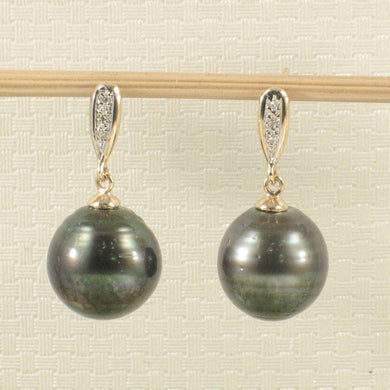 Black Tahitian Pearl & Diamond Dangle Earrings – 14k Yellow Gold