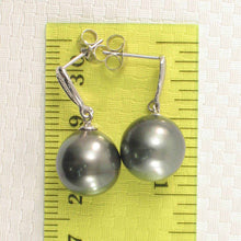 Load image into Gallery viewer, 14k White Gold Black Tahitian Pearl Diamond Dangle Earrings