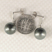 Load image into Gallery viewer, 14k White Gold Black Tahitian Pearl Diamond Dangle Earrings
