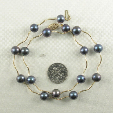 Black Pearl & 14k Yellow Gold Spiral Tube Necklace