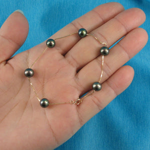14k Yellow Gold Black Cultured Pearl Handcrafted Tin-Cup Bracelet