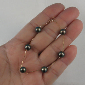 14k Yellow Gold Black Cultured Pearl Handcrafted Tin-Cup Bracelet