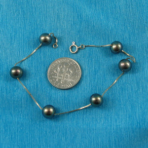 14k Yellow Gold Black Cultured Pearl Handcrafted Tin-Cup Bracelet