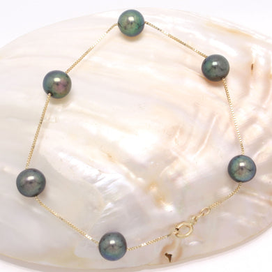 14k Yellow Gold Black Cultured Pearl Handcrafted Tin-Cup Bracelet