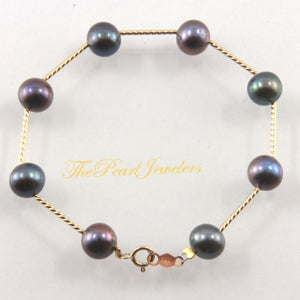 14k Yellow Gold Twist Tube Black Cultured Pearl Bracelet