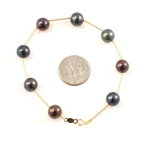 14k Yellow Gold Twist Tube Black Cultured Pearl Bracelet