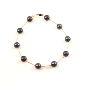 14k Yellow Gold Twist Tube Black Cultured Pearl Bracelet