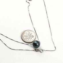 Load image into Gallery viewer, Black Pearl on 14k White Gold Box Chain Necklace