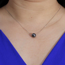 Load image into Gallery viewer, Black Pearl on 14k White Gold Box Chain Necklace