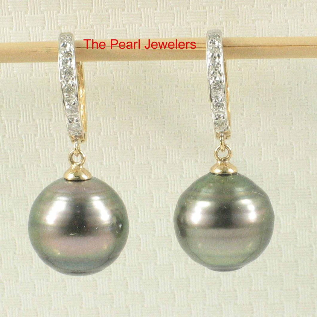 Black Tahitian Pearl Clip In Diamond Dangle Earrings – 14k Yellow Gold