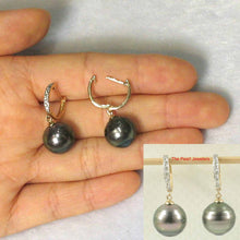 Load image into Gallery viewer, Black Tahitian Pearl Clip In Diamond Dangle Earrings – 14k Yellow Gold