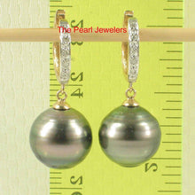 Load image into Gallery viewer, Black Tahitian Pearl Clip In Diamond Dangle Earrings – 14k Yellow Gold