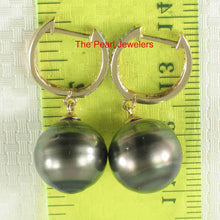 Load image into Gallery viewer, Black Tahitian Pearl Clip In Diamond Dangle Earrings – 14k Yellow Gold
