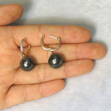 Load image into Gallery viewer, Black Tahitian Pearl Clip In Diamond Dangle Earrings – 14k Yellow Gold