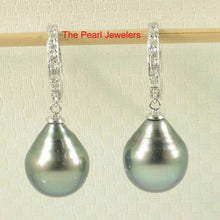 Load image into Gallery viewer, Black Tahitian Pearl Clip In Diamond Dangle Earrings – 14k White Gold