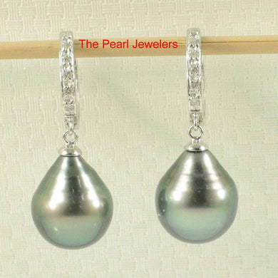 Black Tahitian Pearl Clip In Diamond Dangle Earrings – 14k White Gold