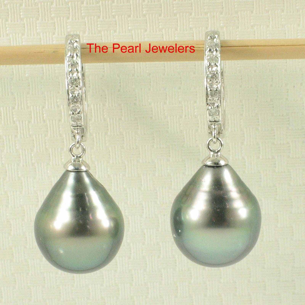 Black Tahitian Pearl Clip In Diamond Dangle Earrings – 14k White Gold