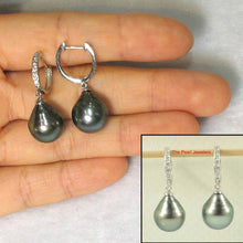 Load image into Gallery viewer, Black Tahitian Pearl Clip In Diamond Dangle Earrings – 14k White Gold