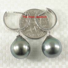 Load image into Gallery viewer, Black Tahitian Pearl Clip In Diamond Dangle Earrings – 14k White Gold