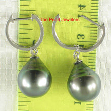 Load image into Gallery viewer, Black Tahitian Pearl Clip In Diamond Dangle Earrings – 14k White Gold
