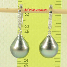 Load image into Gallery viewer, Black Tahitian Pearl Clip In Diamond Dangle Earrings – 14k White Gold