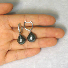 Load image into Gallery viewer, Black Tahitian Pearl Clip In Diamond Dangle Earrings – 14k White Gold